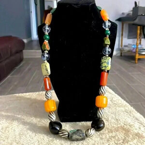 Sterling silver multi natural stone necklace